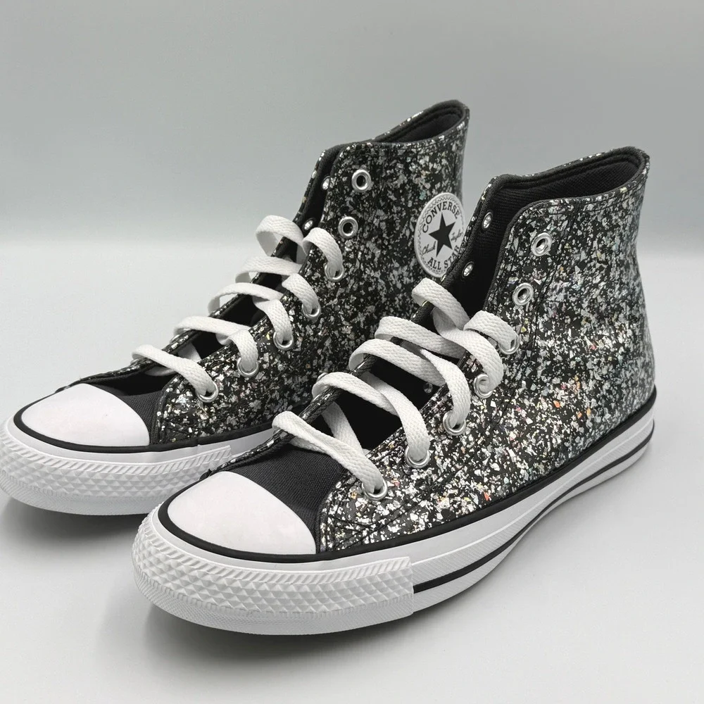 Converse Chuck Taylor High Top Kids Size 5 Black Silver Glitter NWOB A09270C